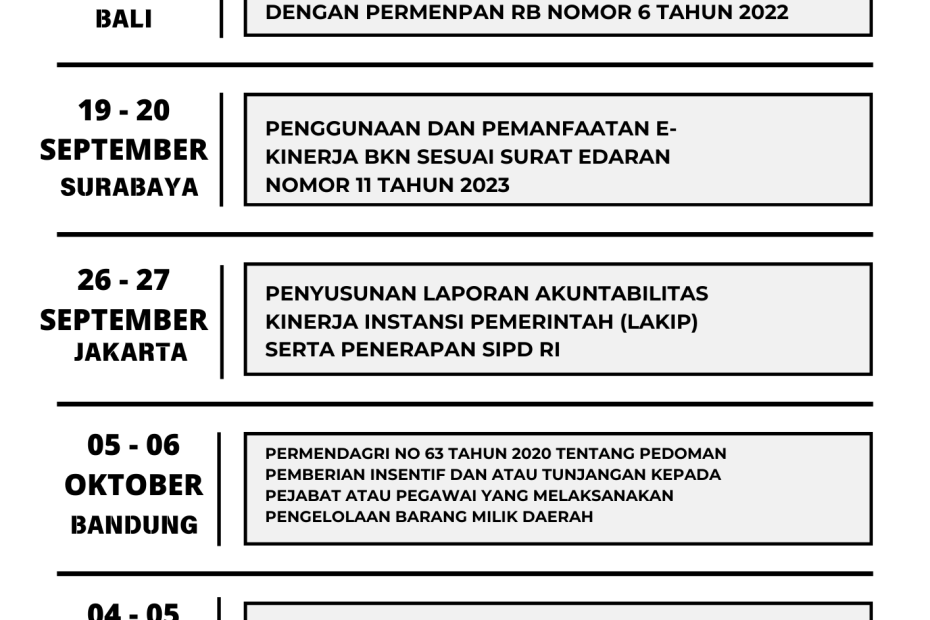 Jadwal Bimtek September 2024