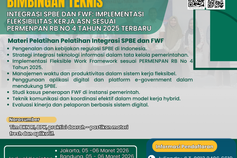 Pelatihan Integrasi SPBE dan FWF: Implementasi Fleksibilitas Kerja ASN Sesuai PERMENPAN RB No 4 Tahun 2025 Terbaru