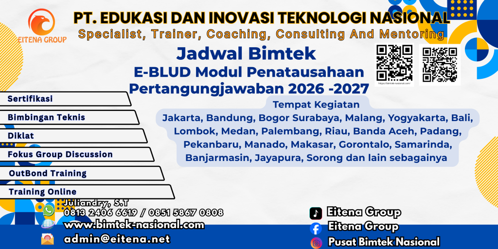 Jadwal Bimtek E-BLUD Modul Penatausahaan Pertangungjawaban 2026 -2027